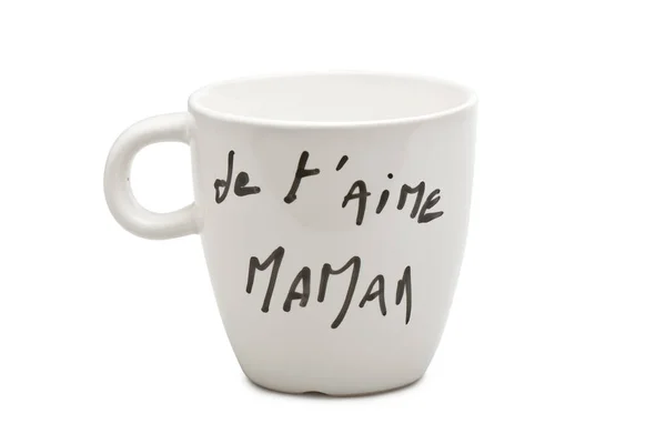 Jag älskar dig mamma i franska texten på vit mugg — Stockfoto