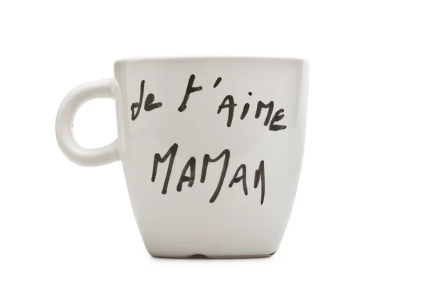 I love you Mom in French text on white mug — Stock Photo, Image