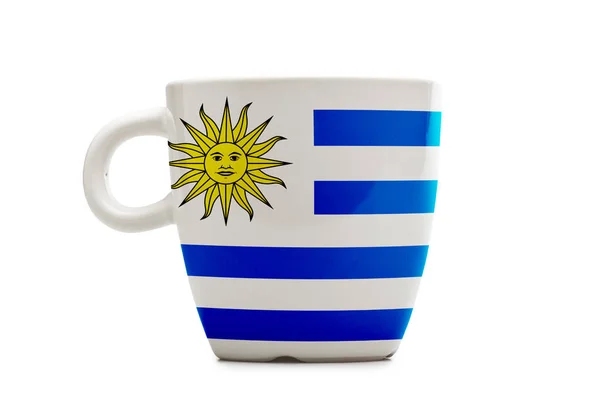 Taza elegante con banderas de té o café aislada . — Foto de Stock