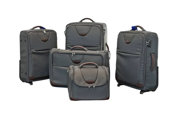 Reizen bagage set met vliegtuig op achtergrond — Stockfoto