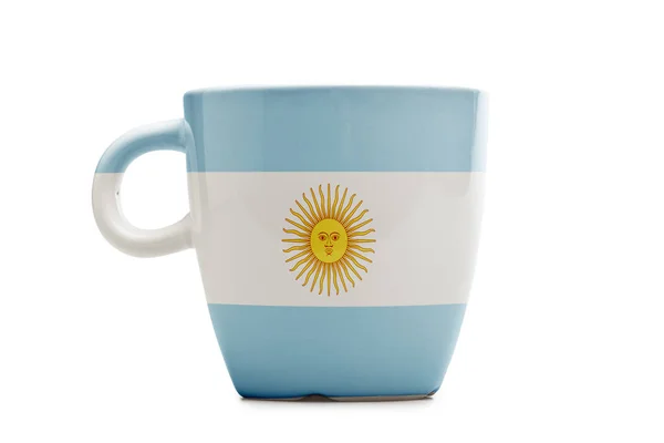 Taza elegante con banderas de té o café aislada . —  Fotos de Stock