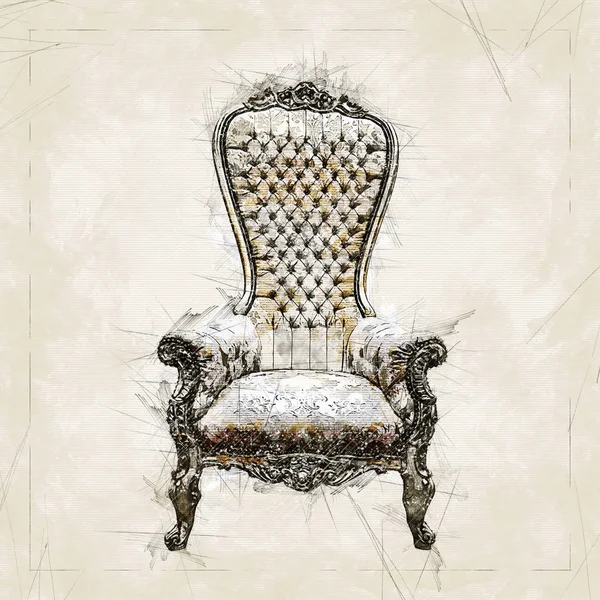 Ilustración digital pintura de un elegante trono de la realeza dorada — Foto de Stock