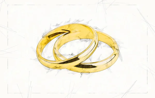 Illustration sketch of a pair of old wedding rings — Stock Photo, Image