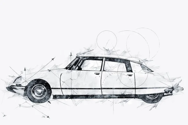 Иллюстрация обтекаемого французского автомобиля 1968 года — стоковое фото