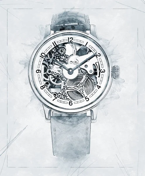 Illustration sketch of a project to realise a clock watch — Stock Photo, Image