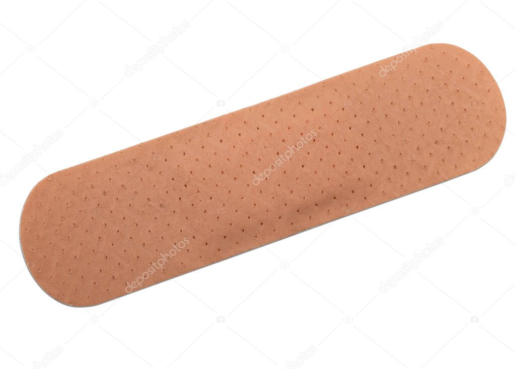 One single brown Adhesive Bandage. (clipping path)