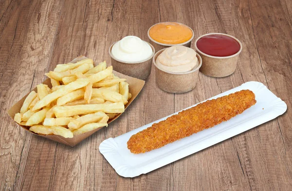 Fast Food Snack Und Pommes Jeder Imbiss Hat Einen Schneideweg — Stockfoto