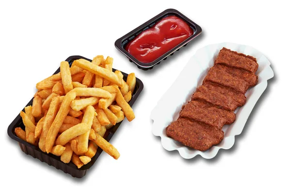 Fast Food Snack Und Pommes Jeder Imbiss Hat Einen Schneideweg — Stockfoto