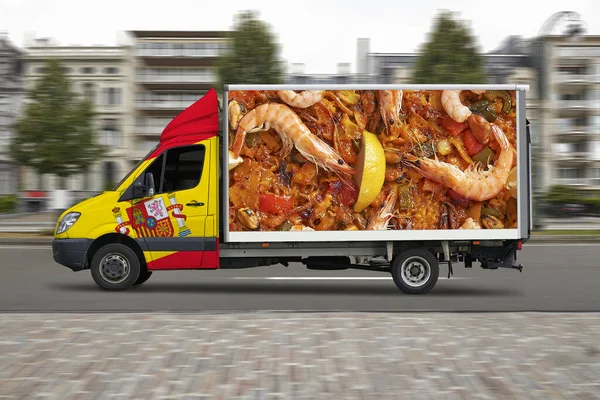 Španělská Dodávka Kamion Pohybu Ulici Města Silnice — Stock fotografie