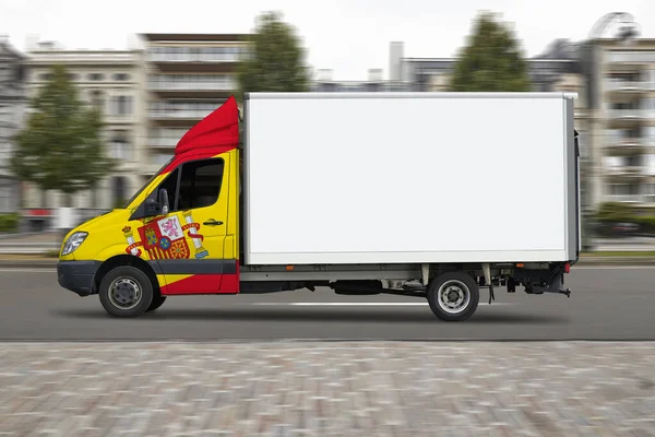 Španělská Dodávka Kamion Pohybu Ulici Města Silnice — Stock fotografie