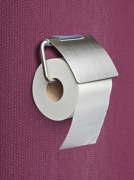 White Toilet Roll Paper Holder Textured Pink Wallpaper — Stock Photo, Image