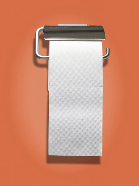 Biały Uchwyt Papier Toaletowy Pomarańczowym Tle — Zdjęcie stockowe