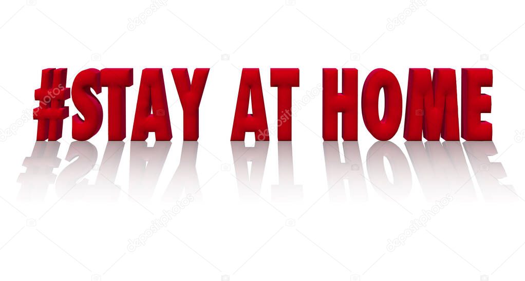3D red stay at home logo on White background