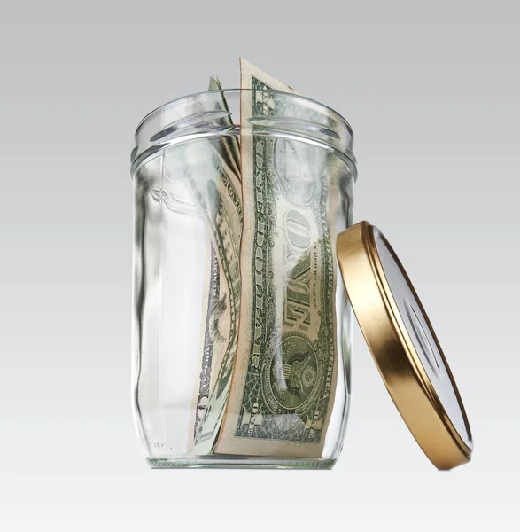 Glass Jar Some Bill Concept Cash Store — Stock Photo, Image