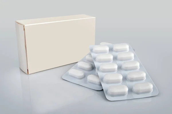 Pills Blister Out Box Gradient Background Shadow Reflection Clipping Path — Stock Photo, Image