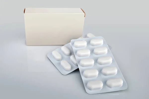 Pills Blister Out Box Gradient Background Shadow Reflection Clipping Path — Stock Photo, Image