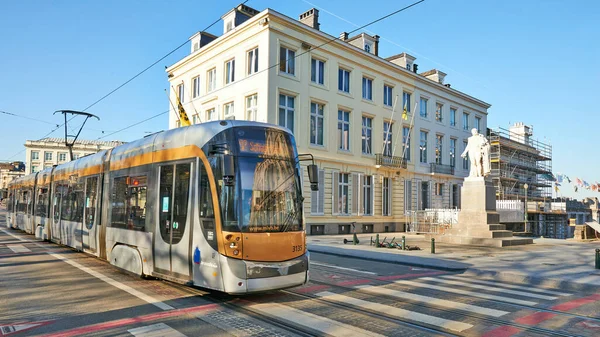 Brussels Belgium April 2020 Empty Tramway Royale Street Brussels Confinement — Stock Photo, Image