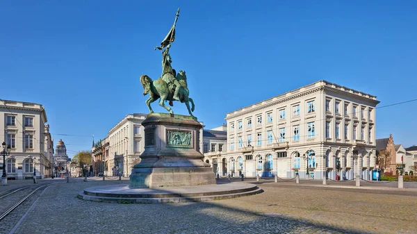 Bruxelles Belgio Aprile 2020 Piazza Royale Con Statua Godefroid Bouillon — Foto Stock