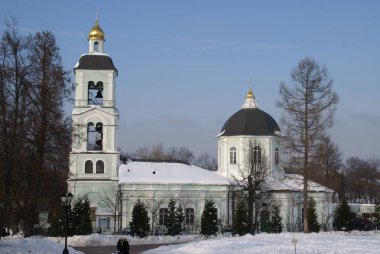 Tsaritsyno 'da kilise binası, Kraliyet ailesinin malikanesi, Moskova, Rusya