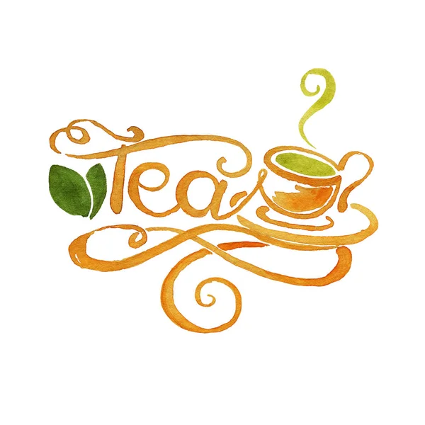 Watercolor lettering. word Tea — Stock Photo, Image