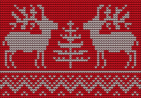Knitted pattern with Deers and Christmas Tree — Stock Vector