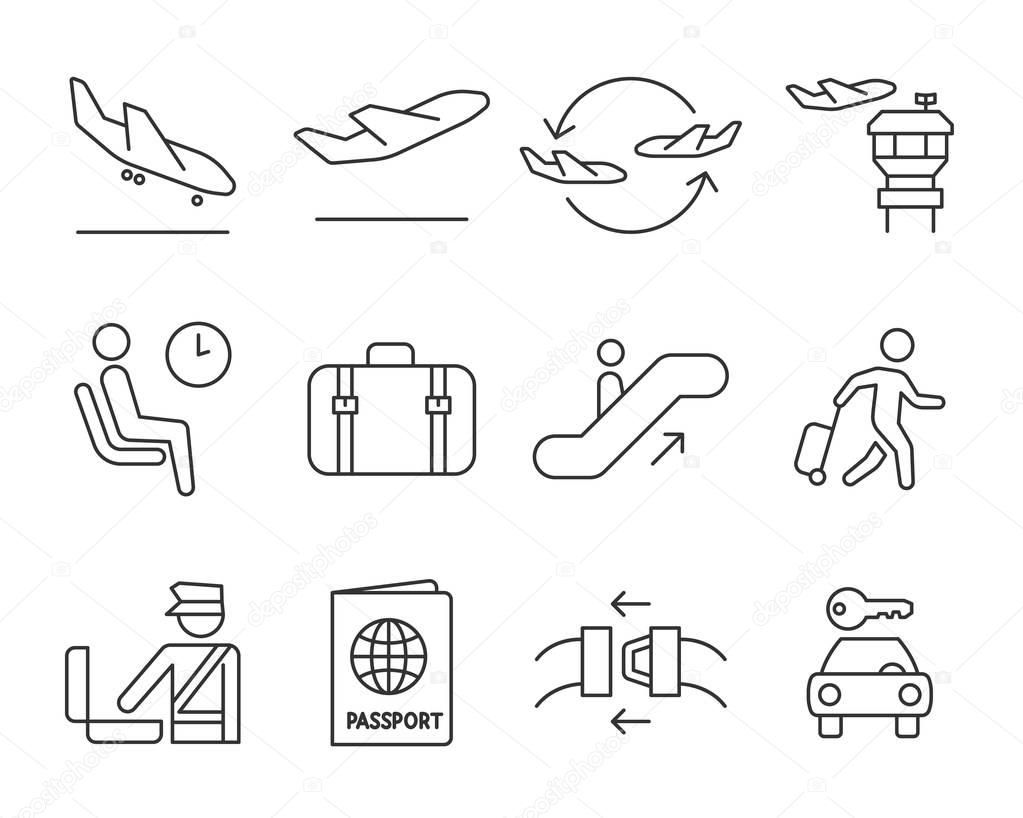 Airport navigation icons set