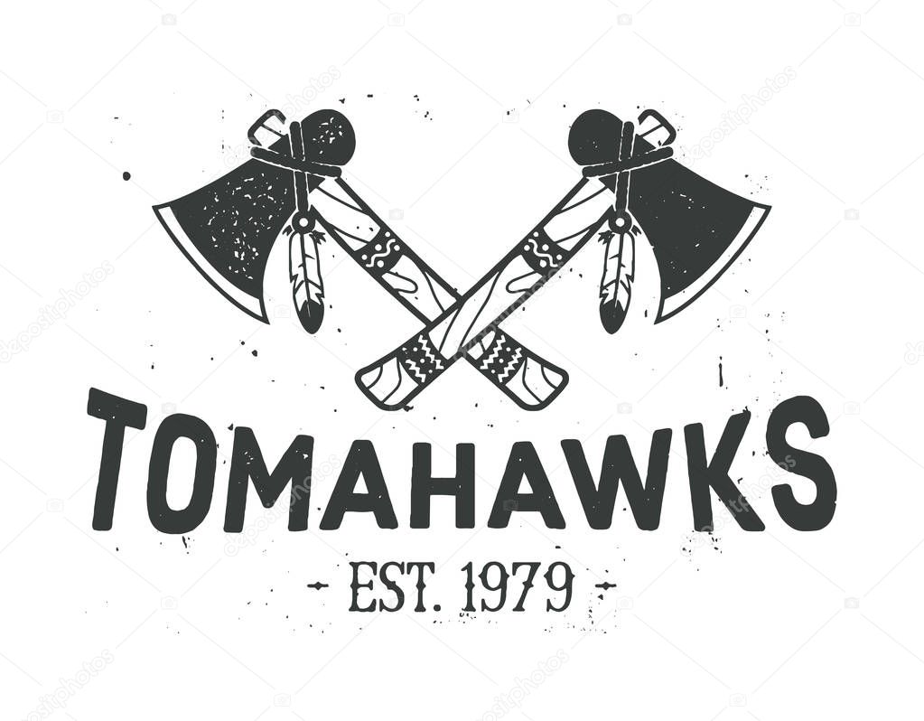 Tribal style emblem. Crossed tomahawks design