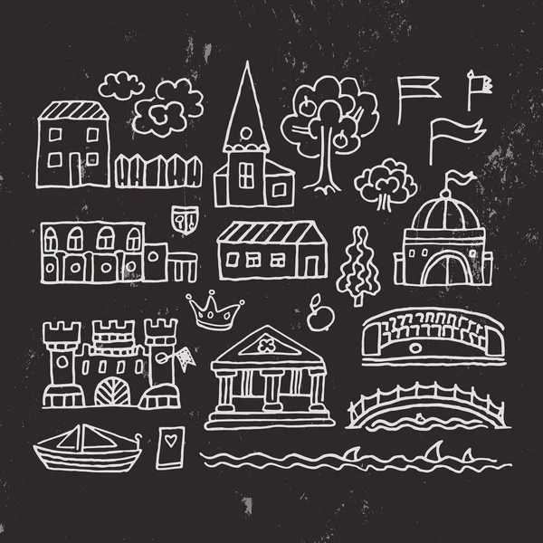 Sketched old town buildings — Stock Vector