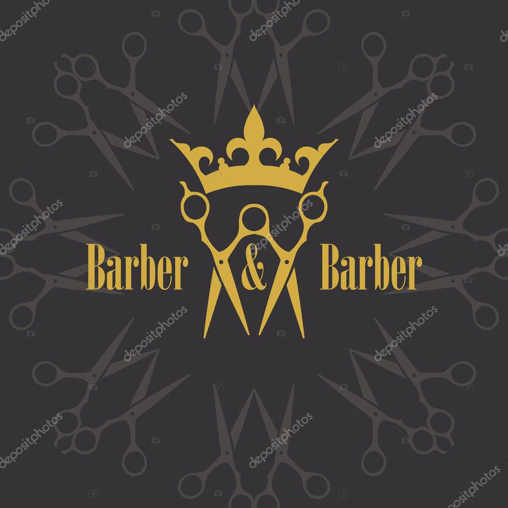 Pair of scissors with Crown. Design Element in Vintage Style for Logotype, Label, Badge and other design.