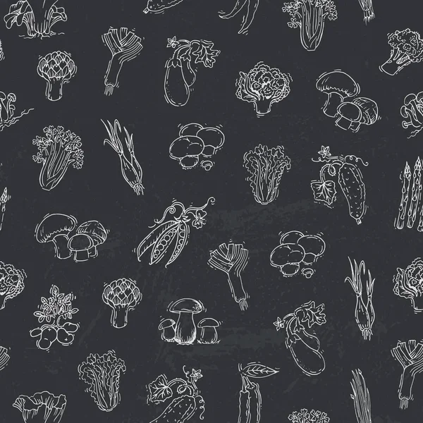 Seamless mönster - grönsaker på svarta tavlan — Stock vektor