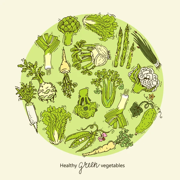 Colección de verduras verdes — Vector de stock