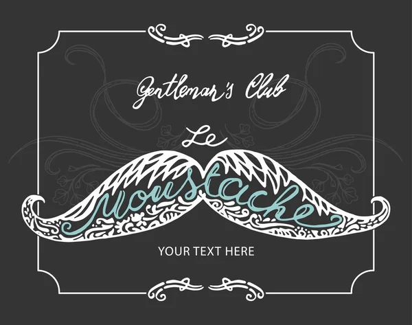 Mustache dibujado a mano con letras y viñetas — Archivo Imágenes Vectoriales