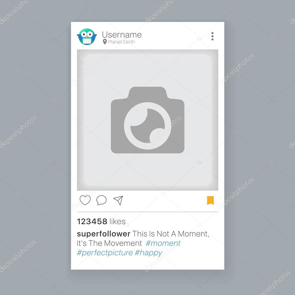Mobile app photo or video frame with set of icons, social media app frame