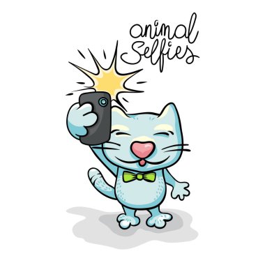 Selfie fotoğrafta akıllı telefon kedi