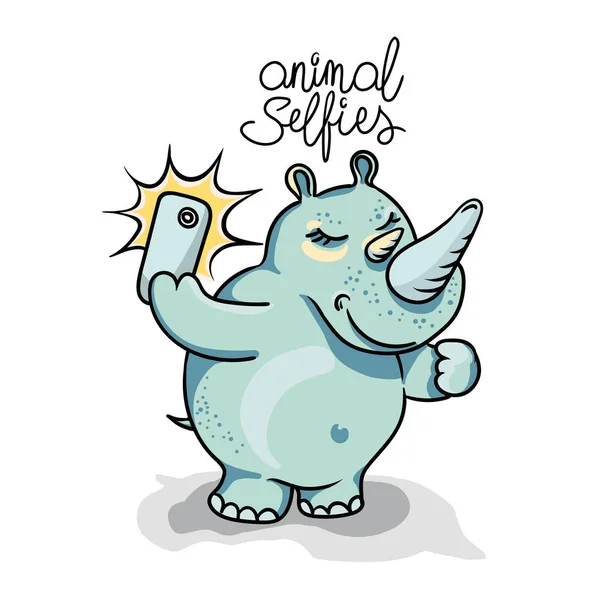 Rhino prend des photos selfie sur un téléphone intelligent — Image vectorielle