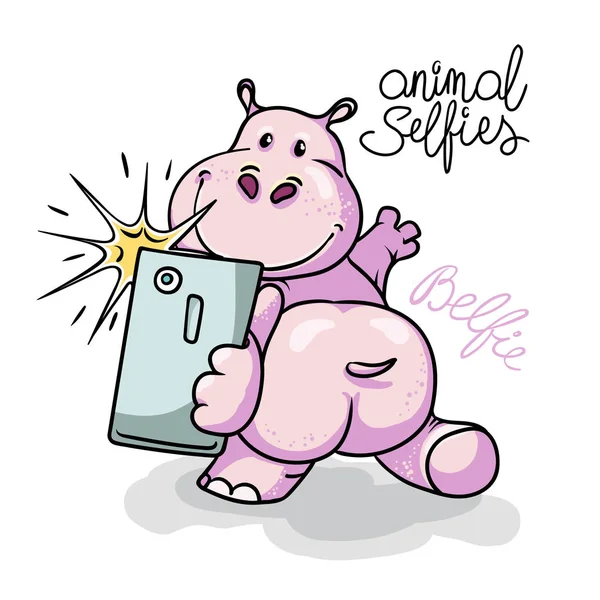 Hippo tar selfie foto på smart phone — Stock vektor