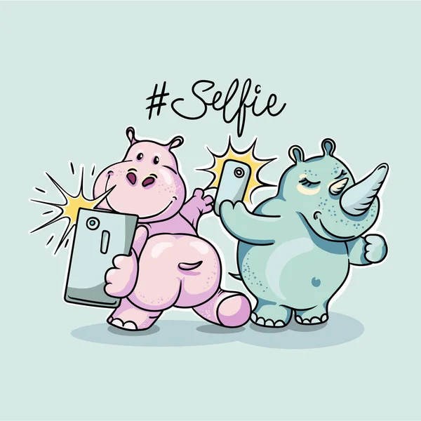 Dieren nemen selfie foto op smartphone — Stockvector