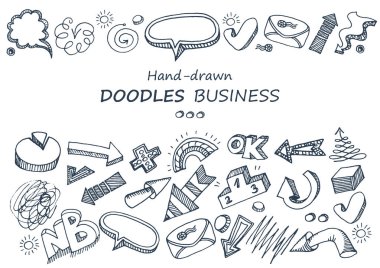 Öğeleri elle çizilmiş. Doodles'ın koleksiyonu.