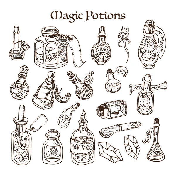 Magic potions Tubes and bottles — Stock Vector