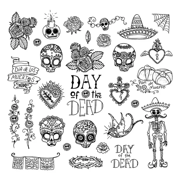 Dag av döda hand skissade doodles — Stock vektor