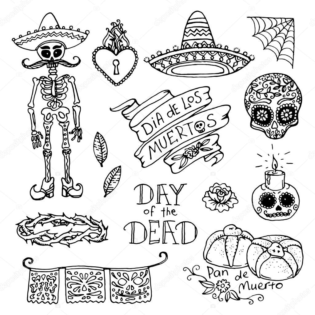 Day of the Dead hand sketched doodles