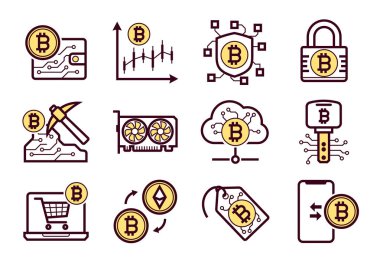 Bitcoin madencilik Icons set