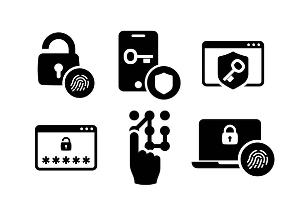 Conjunto de iconos de autenticación 01 en blanco y negro — Vector de stock