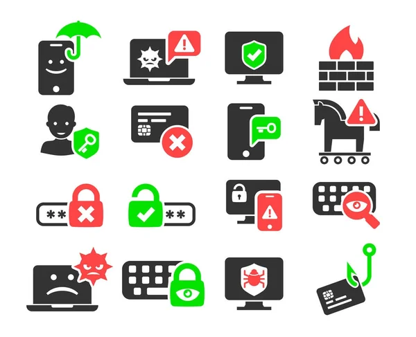 Conjunto de iconos de seguridad cibernética y amenaza — Archivo Imágenes Vectoriales