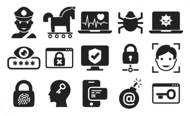 Tehdit ve siber güvenlik simgeleri 03 Bw içinde ayarla.