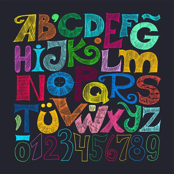 Croquis alphabet grunge et chiffres . — Image vectorielle