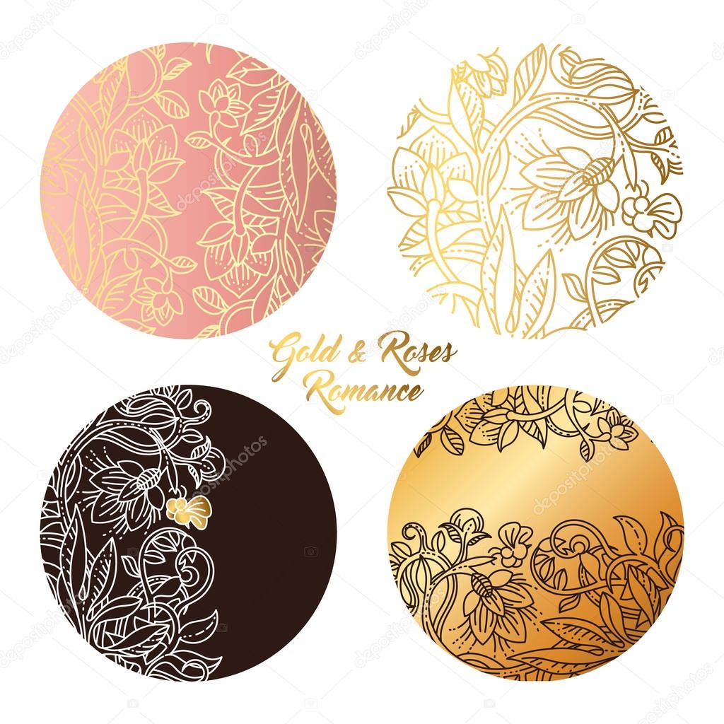 Gold and roses round stickers