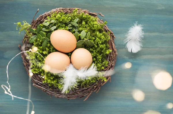 Huevos de Pascua en el nido — Foto de Stock