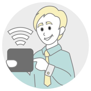 bir adam bir tablet ile wi-fi için bağlı