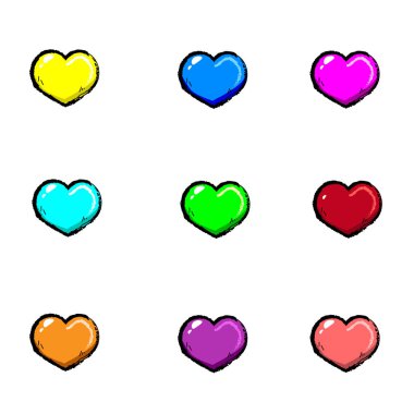 Çok renkli gökkuşağı illüstrasyon whith siyah kenarlar Sevgililer günü kalpleri 